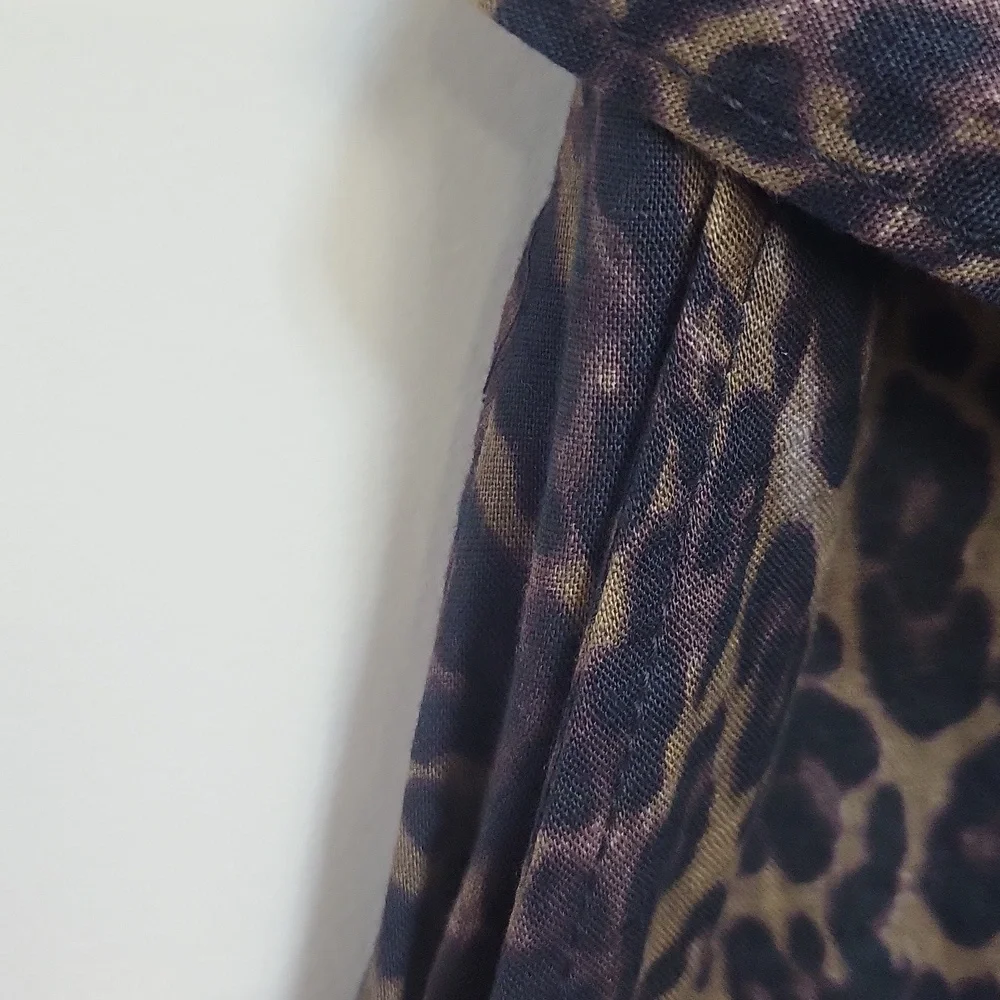Banana Republic Black Brown Linen Blend Leopard Print Pocket Tie Waist Jumpsuit
